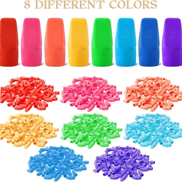 400 Pcs Pencil Top Erasers Chisel Shape Cap Erasers In 8 Assorted Colors NEW Lot - Picture 6 of 8